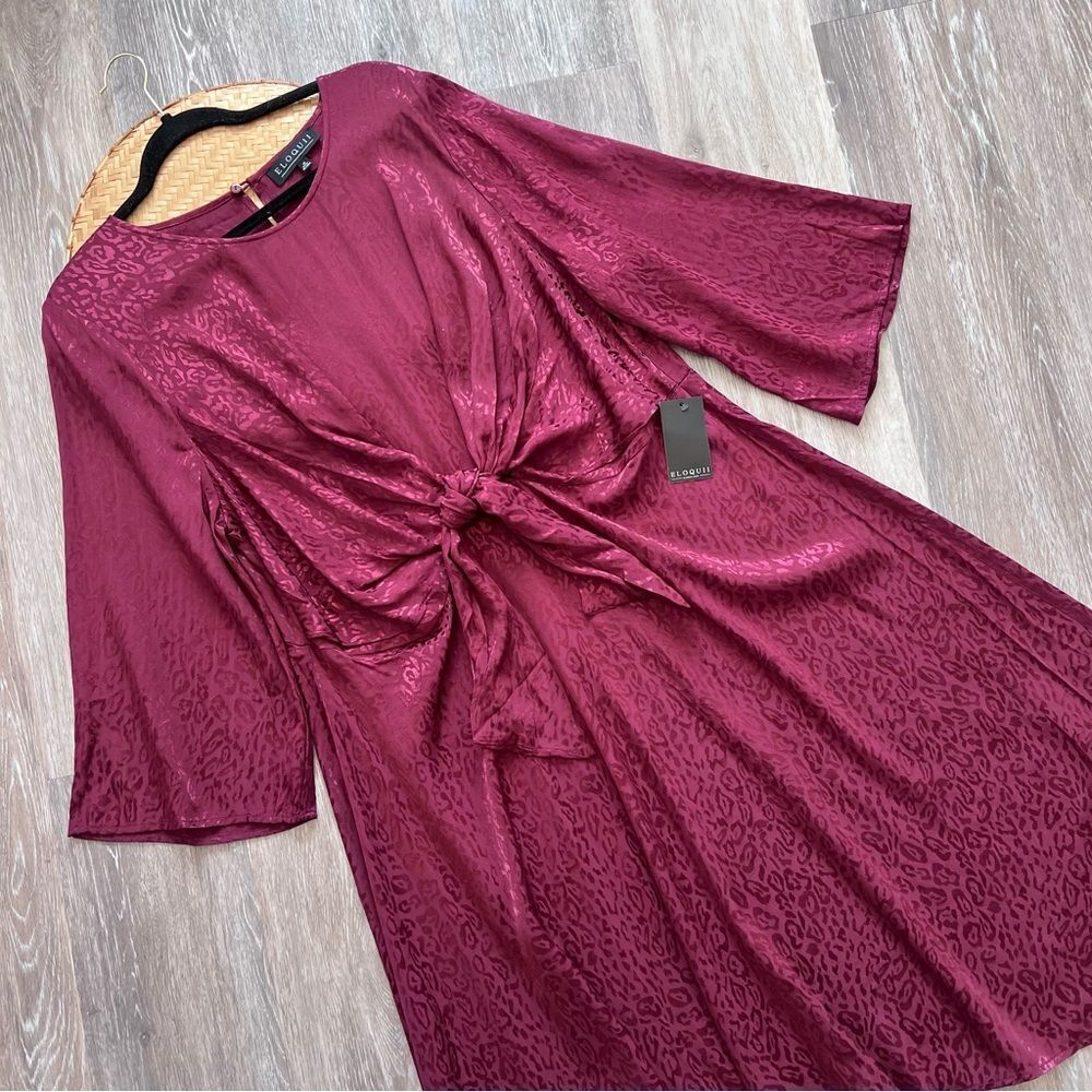 Nwt eloquii maroon leopard tie front dress‎ midi length - Picture 2 of 7